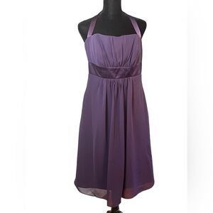 Alfred Angelo semi strapless formal knee length dress, eggplant color, size 10